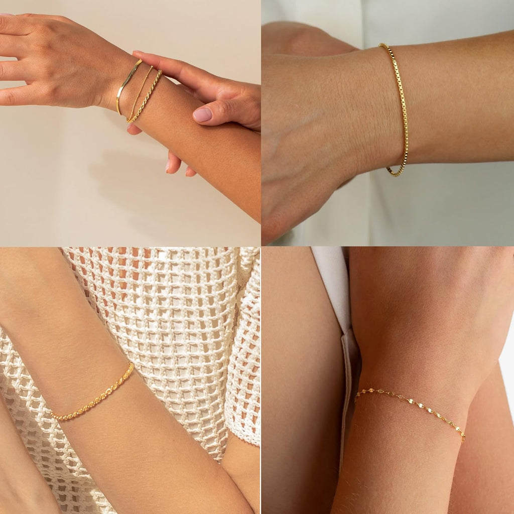 Gold Bracelets for Women,Dainty 14K Gold Plated Stack Set Trendy Stackable non tarnish Paperclip Chain Bracelets Gold Jewelry Sets Gifts for Women