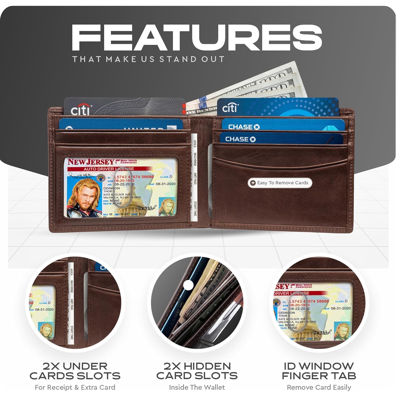 Claasico Men’s Bifold Wallet for Men – Genuine Leather RFID Wallet, Slim Billfold Cardholder w/ID Window – Gift Box Included