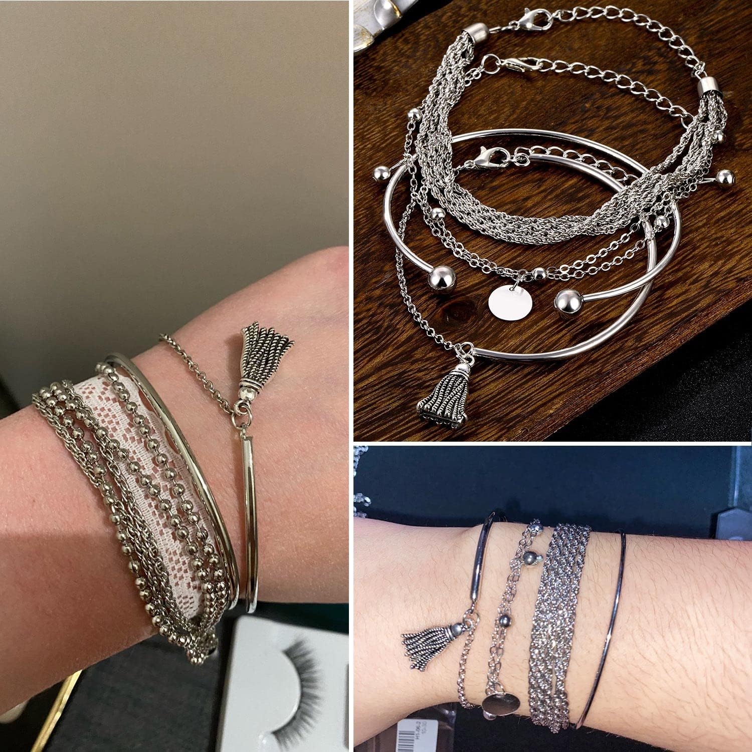17IF 18-25 PCS(6 Pack) Boho Gold Bracelets Set for Women Stackable Chunky Dainty Bangles Adjustable Chain Flat Cuff Cuban Punk Charm Bundle Jewelry