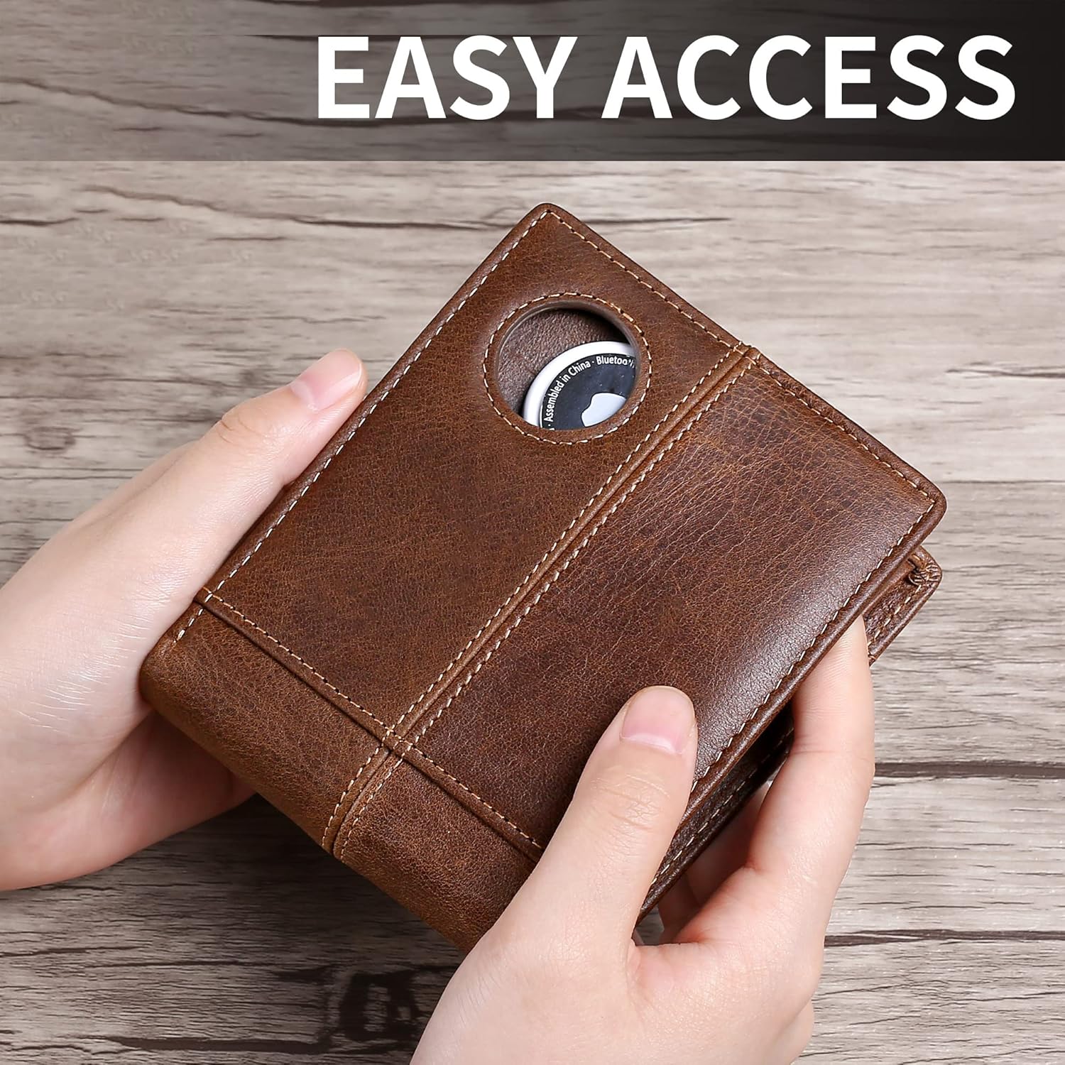 Swallowmall AirTag Wallet Mens RFID Blocking Genuine Bifold Leather Wallets for air tag Men's Wallet with 1 ID Window 15 Card Slots (Airtag Not included)