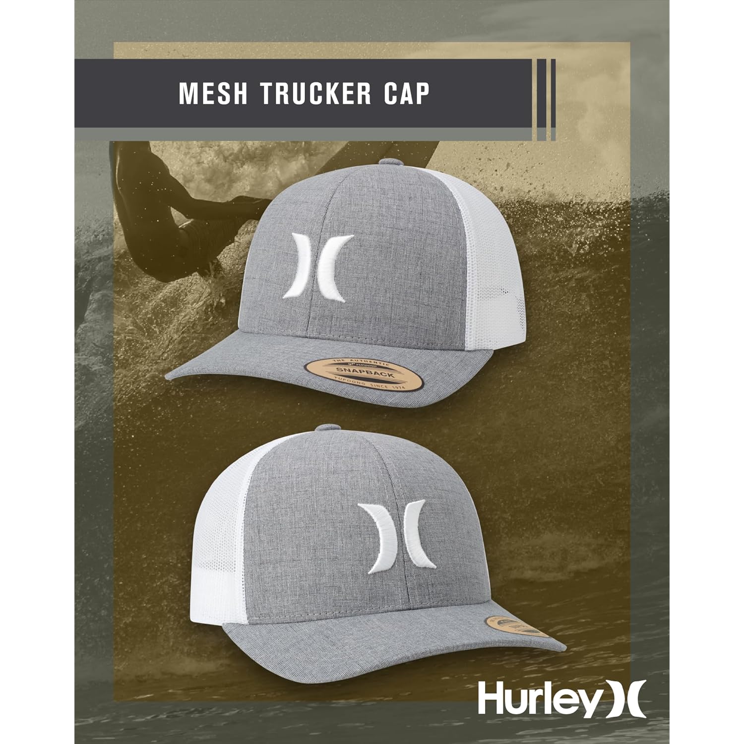 Hurley Men's Caps - Del Mar Mesh Panel Baseball Cap Trucker Hat - Snap Back Hats for Men