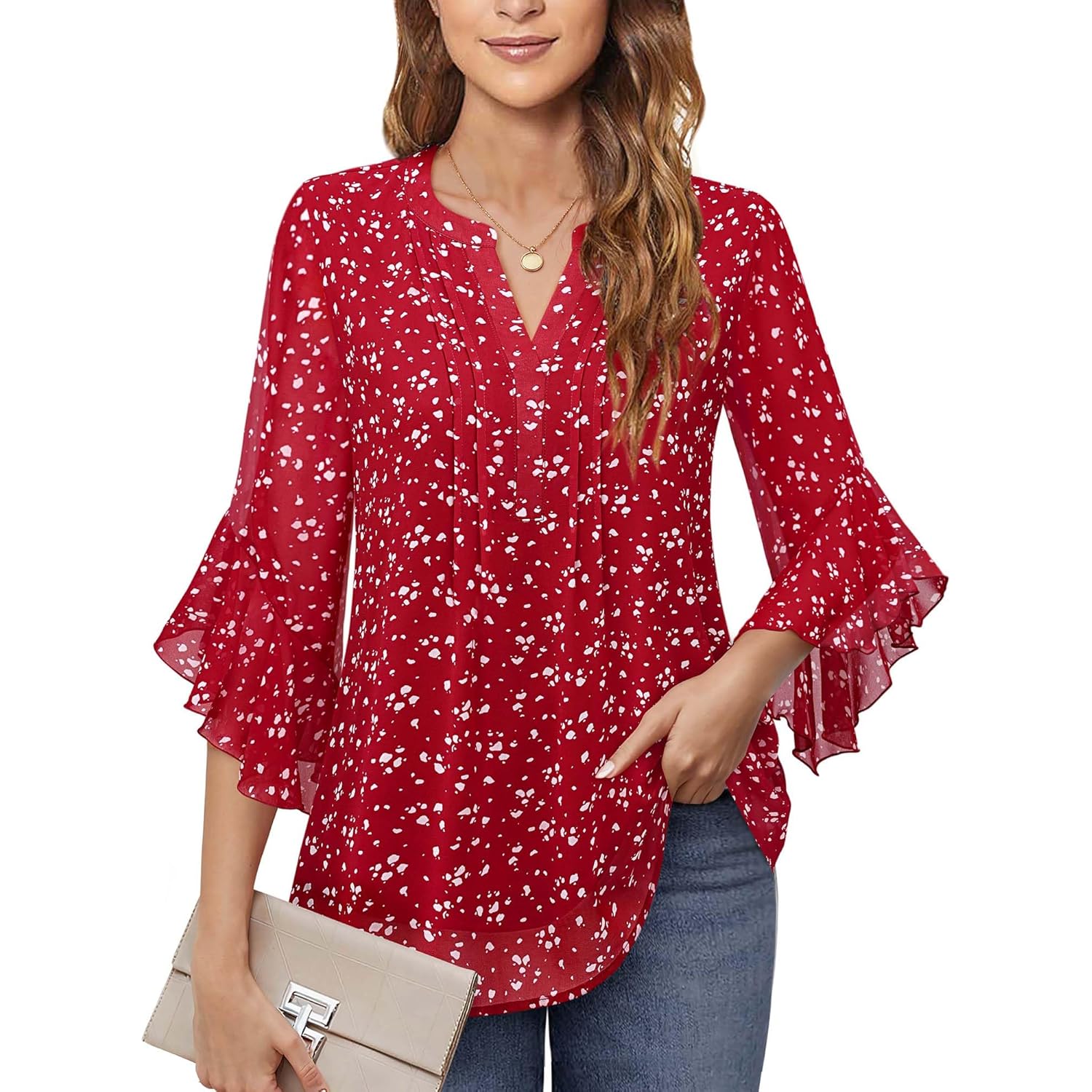Timeson Women's 3/4 Sleeve Tops Dressy Casual Business Work Blouses Chiffon Shirts