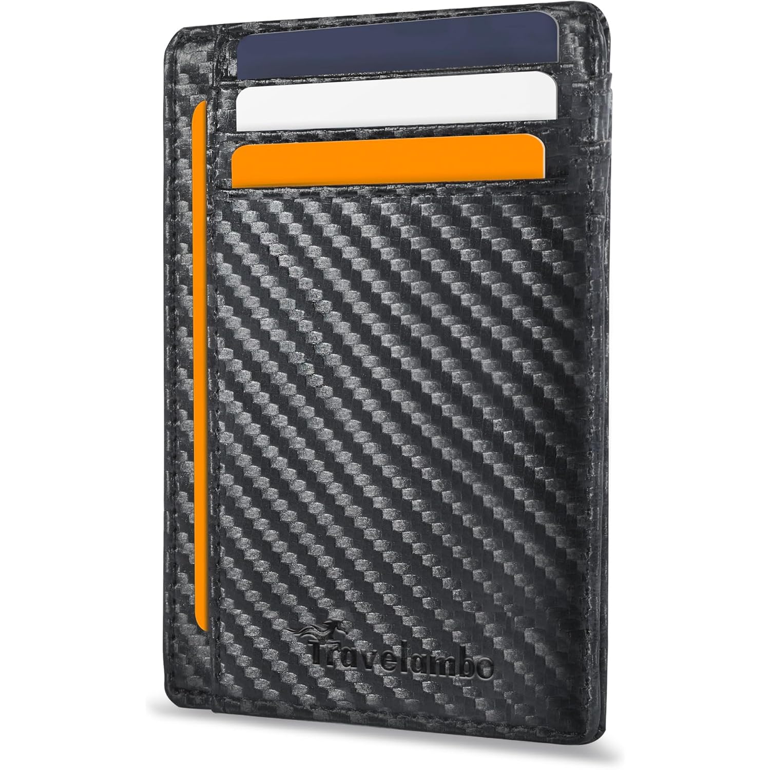 Travelambo Front Pocket Minimalist Leather Slim Wallet RFID Blocking Carbon Fiber Texture