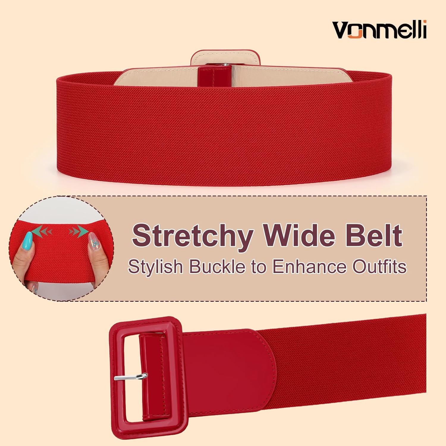 VONMELLI Stretchy Wide Women Belts Elastic Vintage Belts for Women Fashion Ladies Waist Belt for Dress