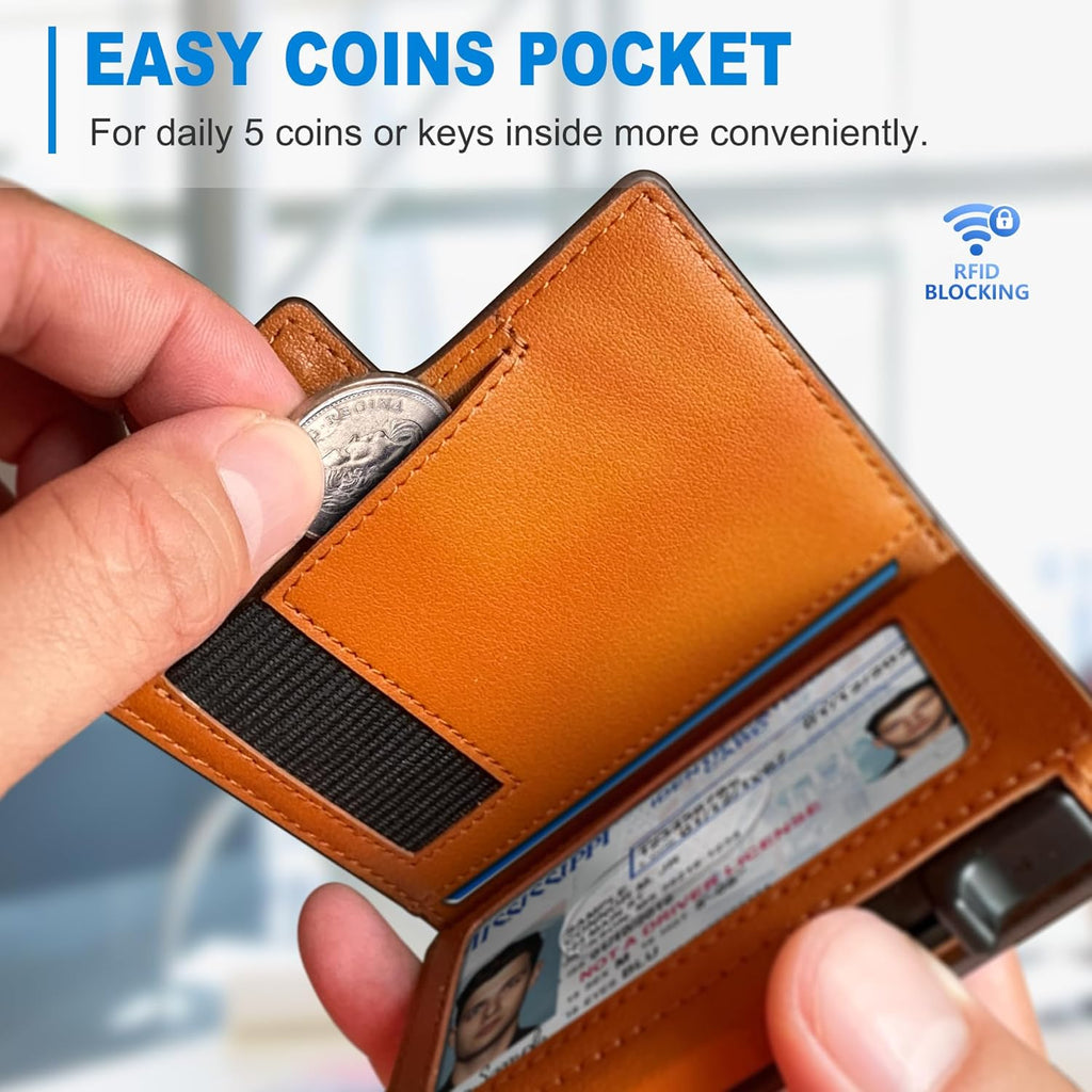 Wallet for Men Wallet with ID Window Slim Smart Pop Up Aluminum Card Holder, Bifold Minimalist Magnetic Closure RFID Blocking Wallet  9 Slots with Money Clip&Coins Pocket Gift Boxed