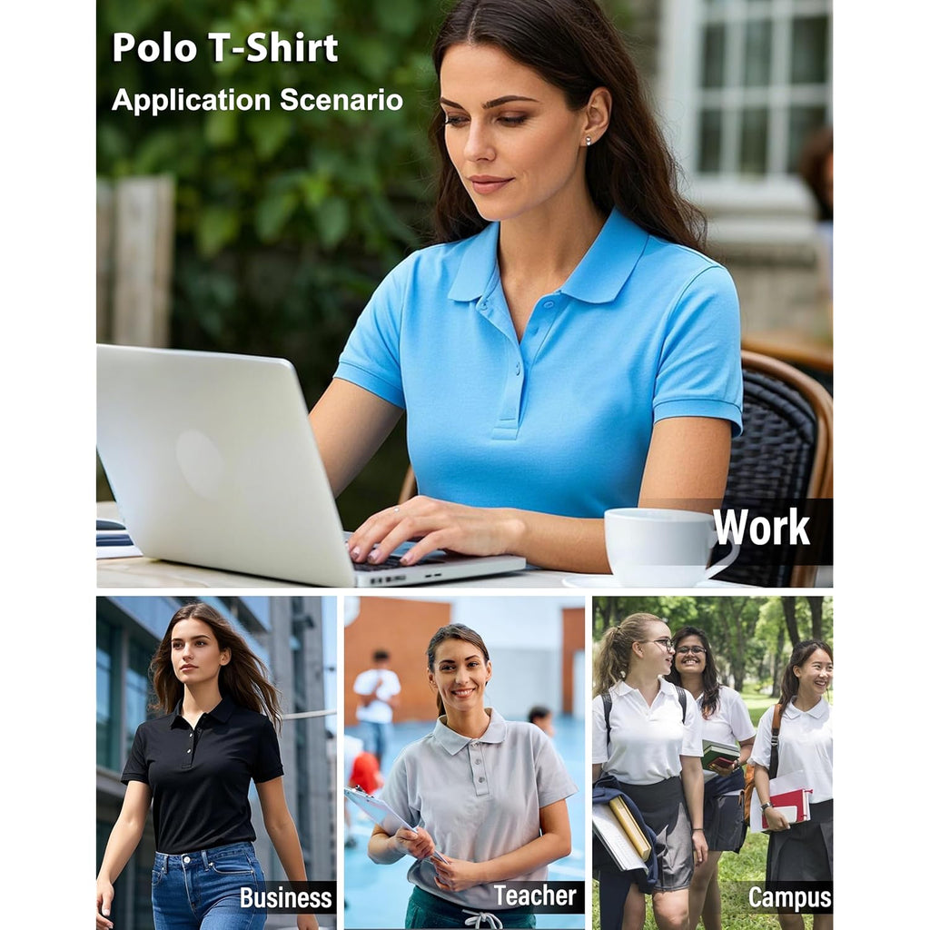 5 Pack Women's Polo Shirts Short Sleeve 3 Buttons Collared Uniform Tops Moisture-Wicking T-Shirts for Work & Casual