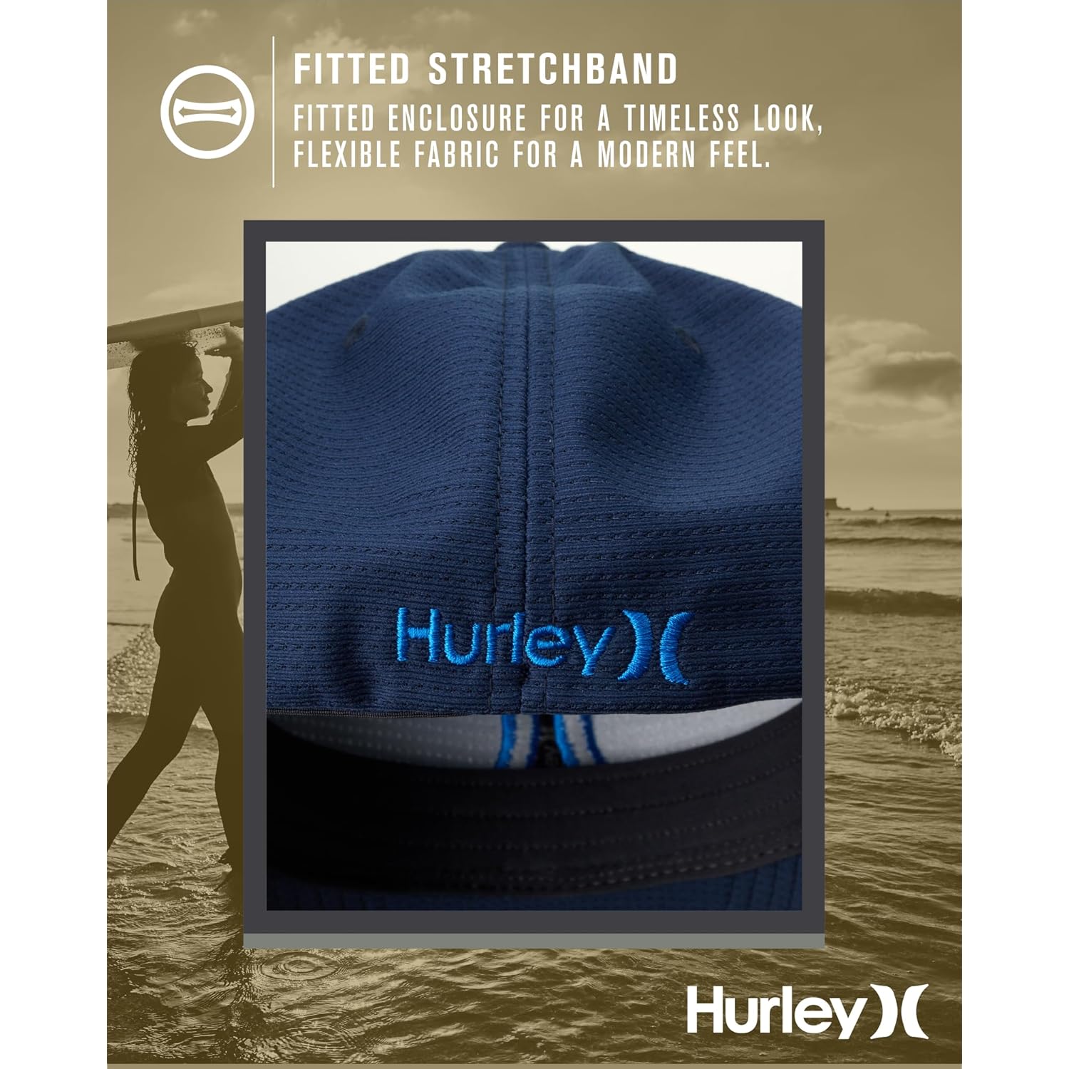 Hurley Men's Baseball Cap – Lightweight Curved Bill H2O Dri Fitted Caps for Men