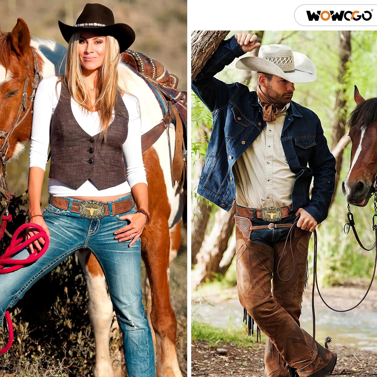 Women Men Western Belts Cowboy Cowgirl Country Belt Longhorn Bull Buckle Floral Embossed Belt for Jeans Dresses