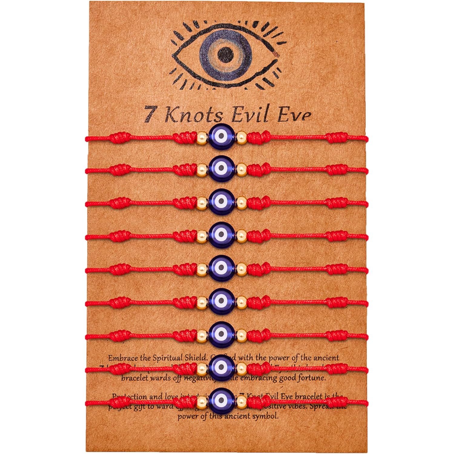 9pcs Evil Eye 7 Knot Lucky Bracelets, Rakhi for Brother and Bhabhi Adjustable Red String Amulet for Women Men with Gold Bead, Protection Jewelry Hand Bracelet