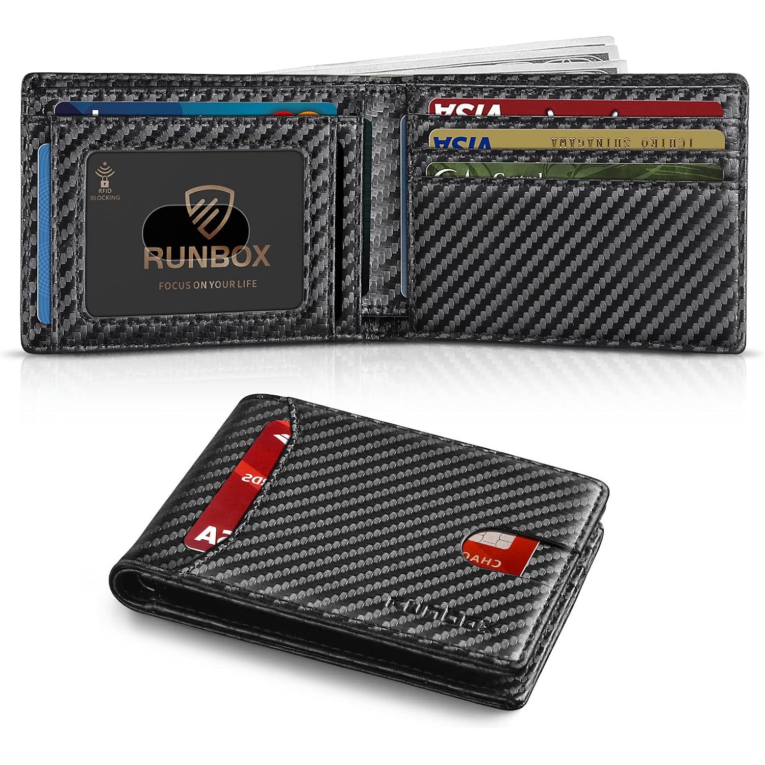 Wallet for Men Slim 11 Credit Card Holder Slots Leather RFID Blocking Small Thin Men's Wallet Bifold Minimalist Front Pocket Large Capacity Gift Box