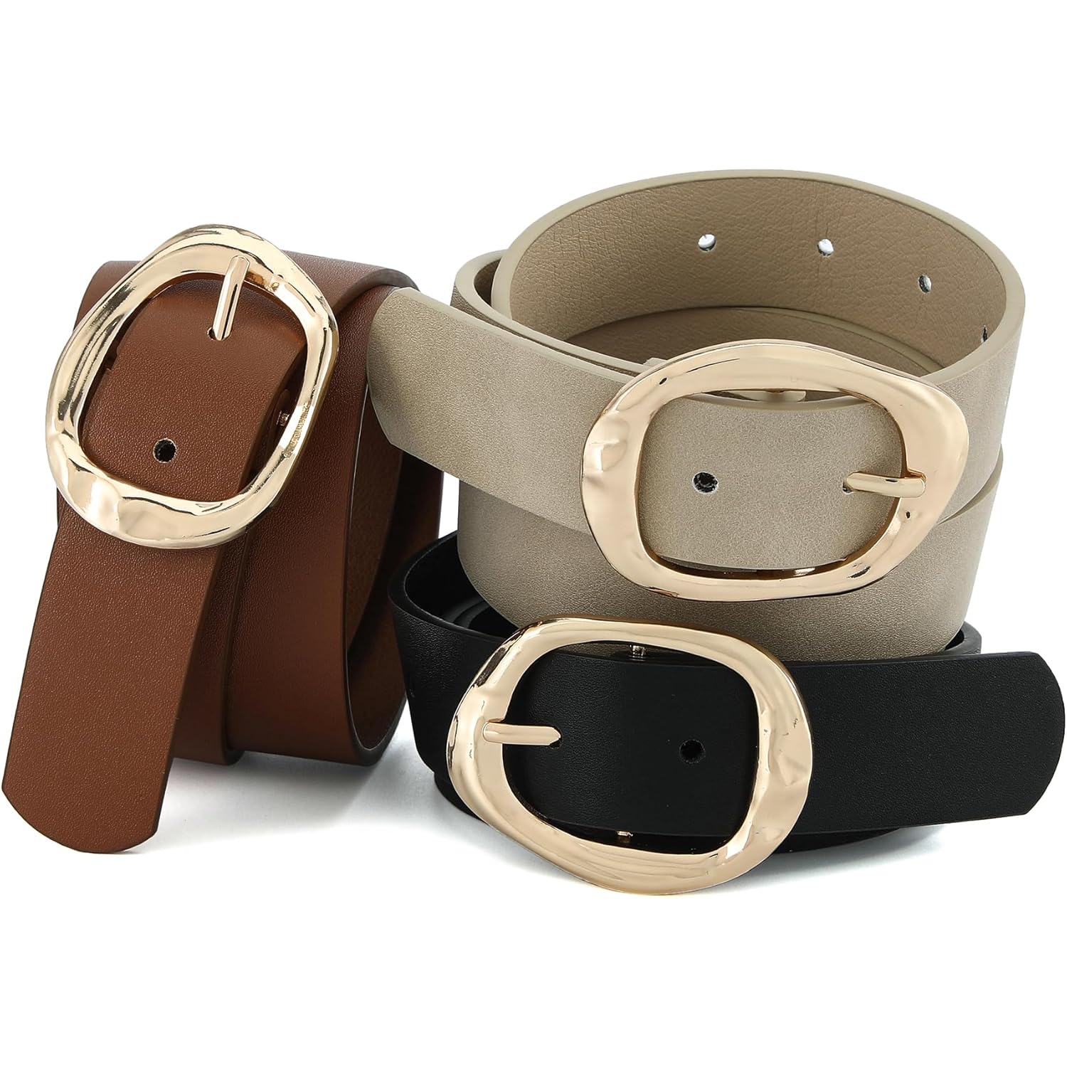 Earnda Leather Belts for Women Casual Fashion Waist Belt with Liquid Shapes Gold Buckle for Jeans Pants Dresses
