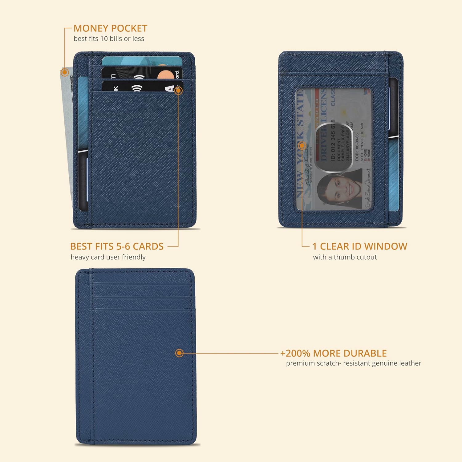 Real Leather Slim Minimalist Wallet for Men and Women -RFID Blocking Front Pocket Thin Credit Card Holder Stylish Wallets
