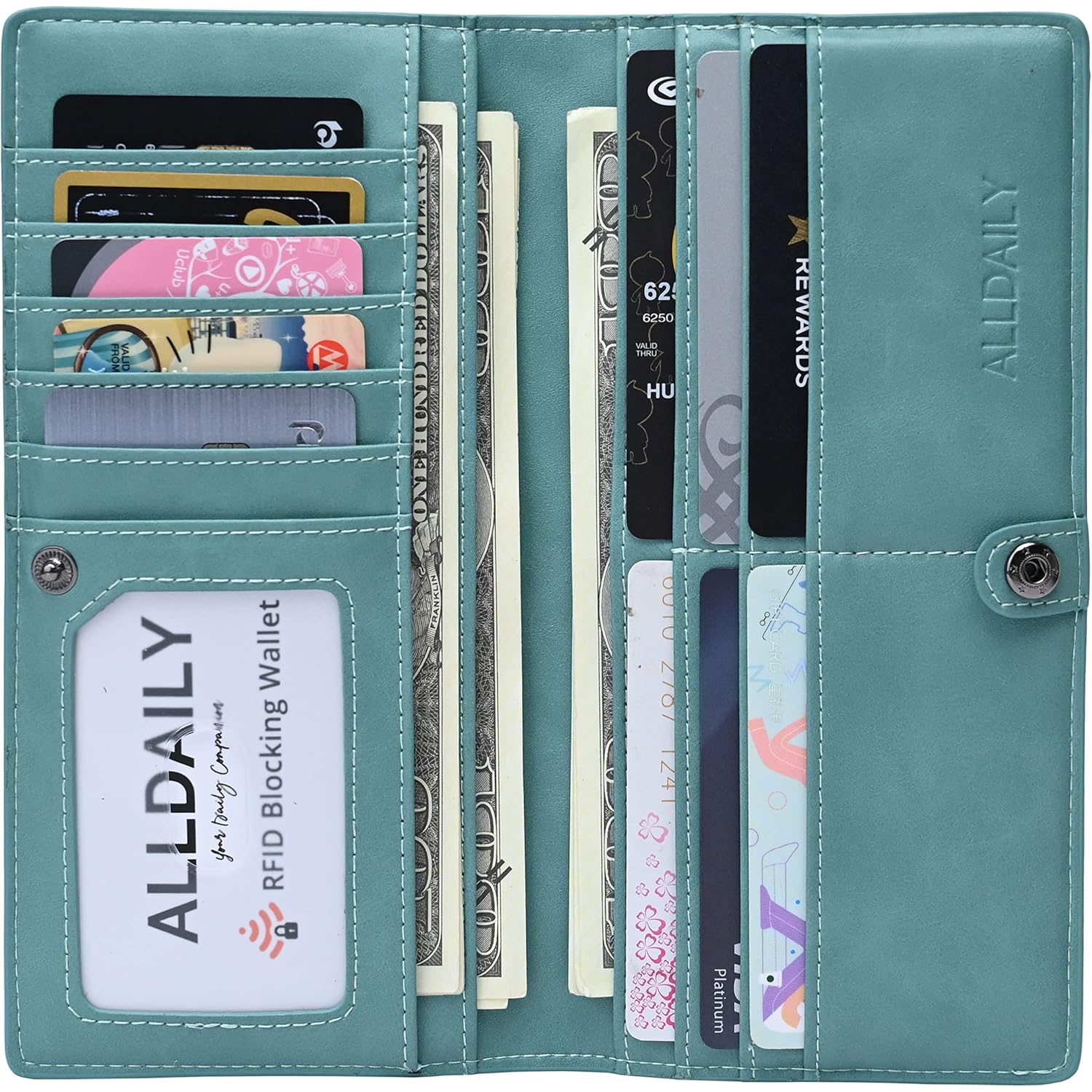 Alldaily Ultra Slim Thin Women Wallet RFID Blocking Credit Card Holder Bifold Long Ladies Billfold (Purist Blue)