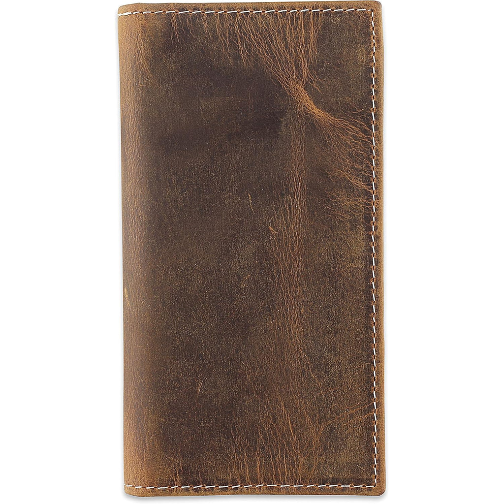 F&L CLASSIC Men's RFID Vintage Look Genuine Leather Long Bifold Wallet Checkbook Wallets,buffalo wax vintage leather,240 wax brown w/white stitching