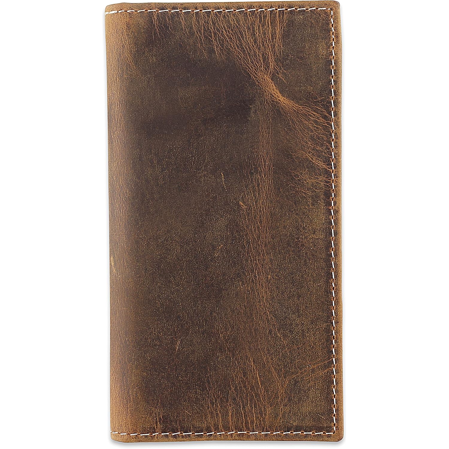 F&L CLASSIC Men's RFID Vintage Look Genuine Leather Long Bifold Wallet Checkbook Wallets,buffalo wax vintage leather,240 wax brown w/white stitching