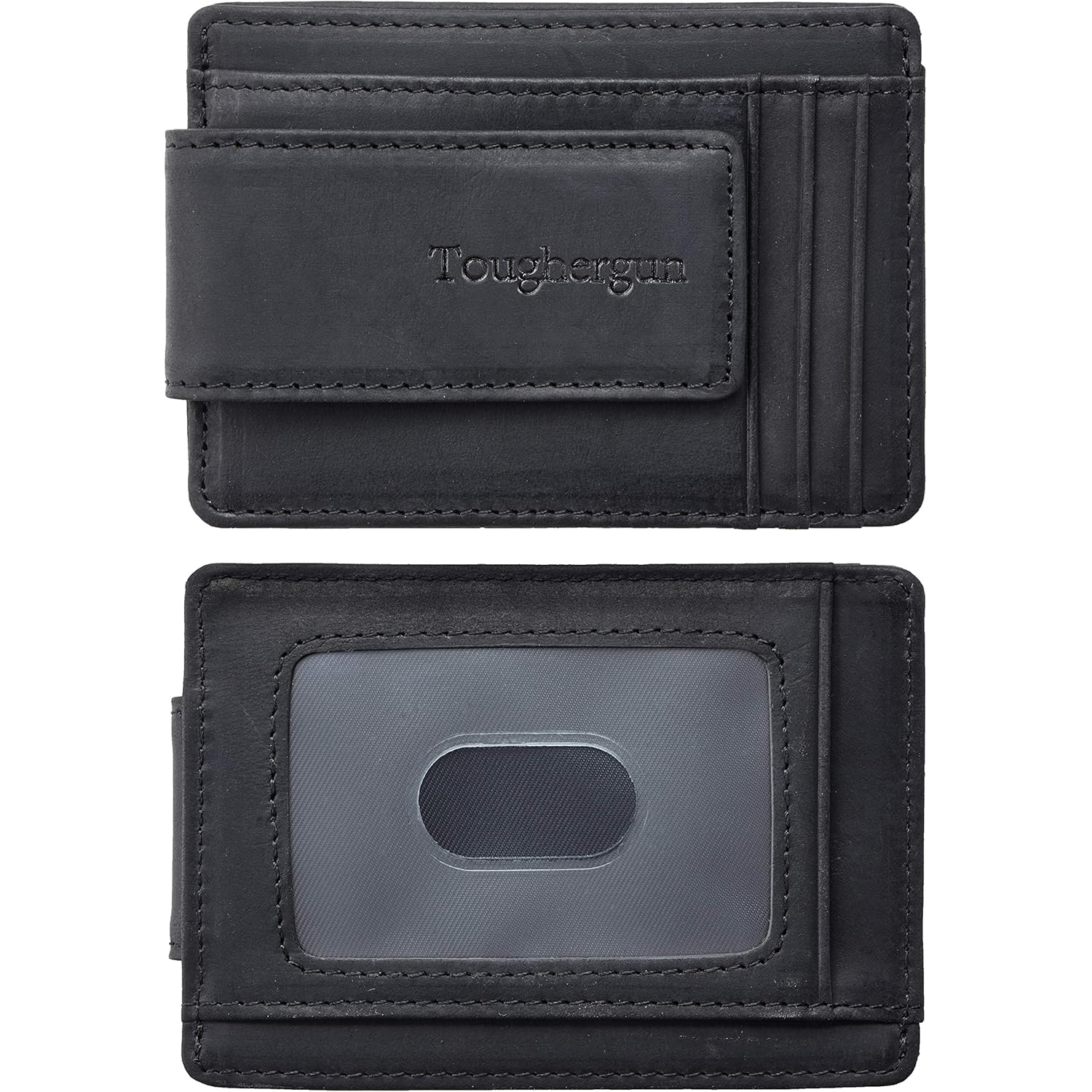 Toughergun Slim Minimalist Wallet for Men with Magnetic Money Clip Leather Wallet, Credit Card Holder RFID Blocking Front Pocket Holds Cash and Cards