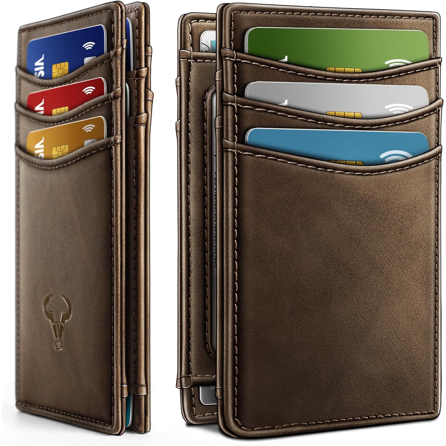BULLIANT Slim Wallet For Men 12Cards,Easy Leather Wallet Card Holder Money Clip With Simplified Bill Folder&Magnetic Closure -RFID Blocking
