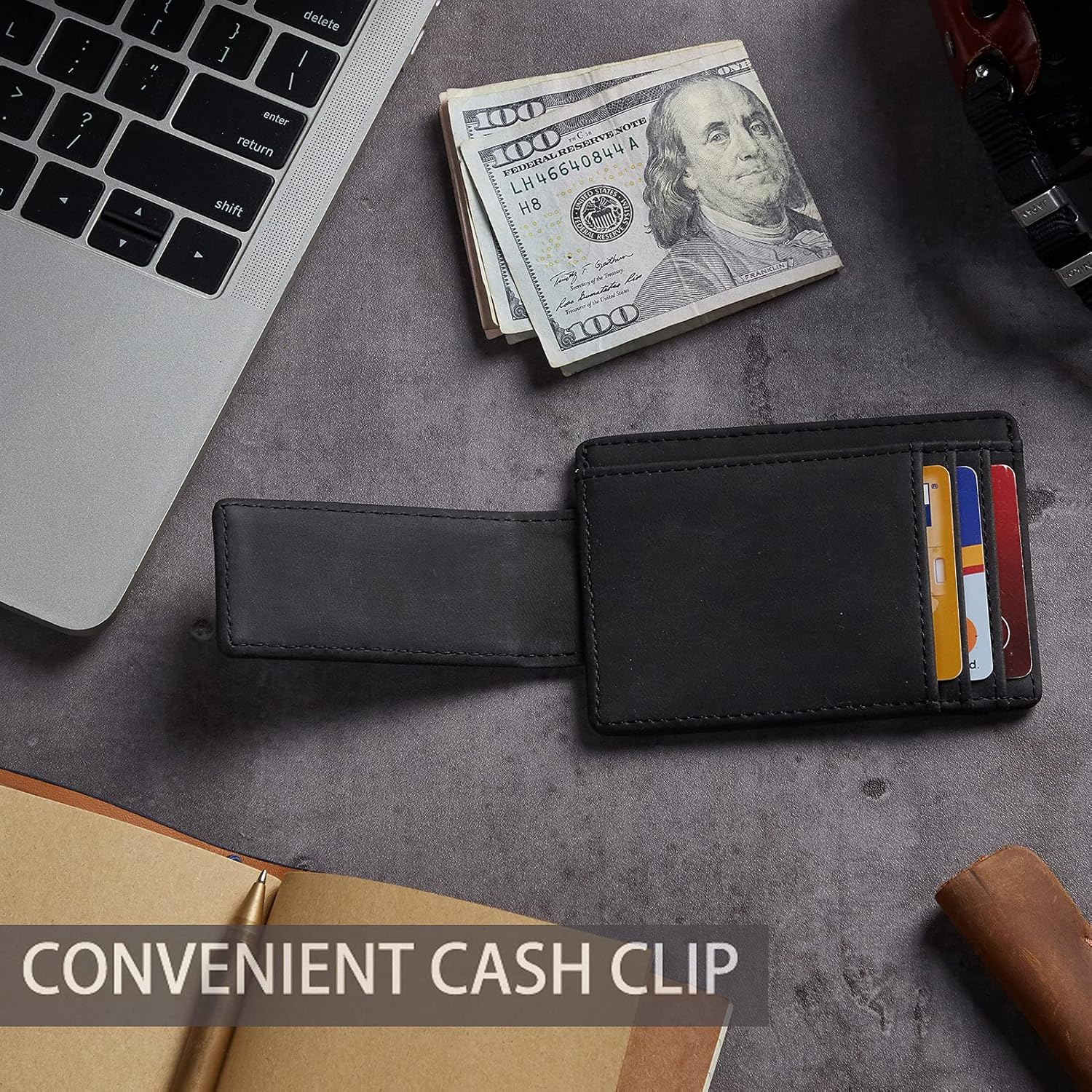 Toughergun Slim Minimalist Wallet for Men with Magnetic Money Clip Leather Wallet, Credit Card Holder RFID Blocking Front Pocket Holds Cash and Cards