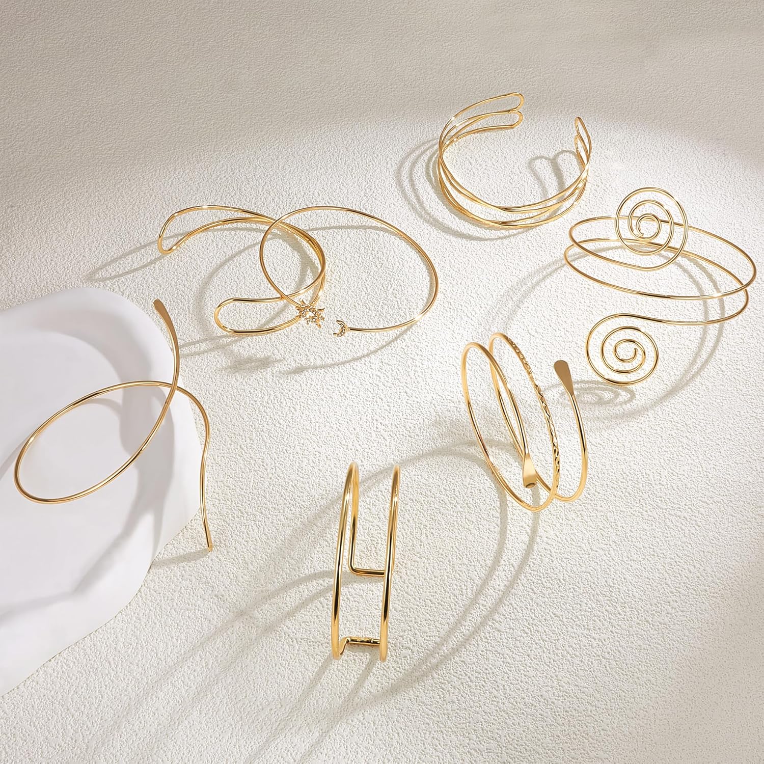 7 Pcs Arm Cuff Jewelry for Women Gold Upper Arm Cuff Bangle Band Armlet Adjustable Arm Cuff Bracelet