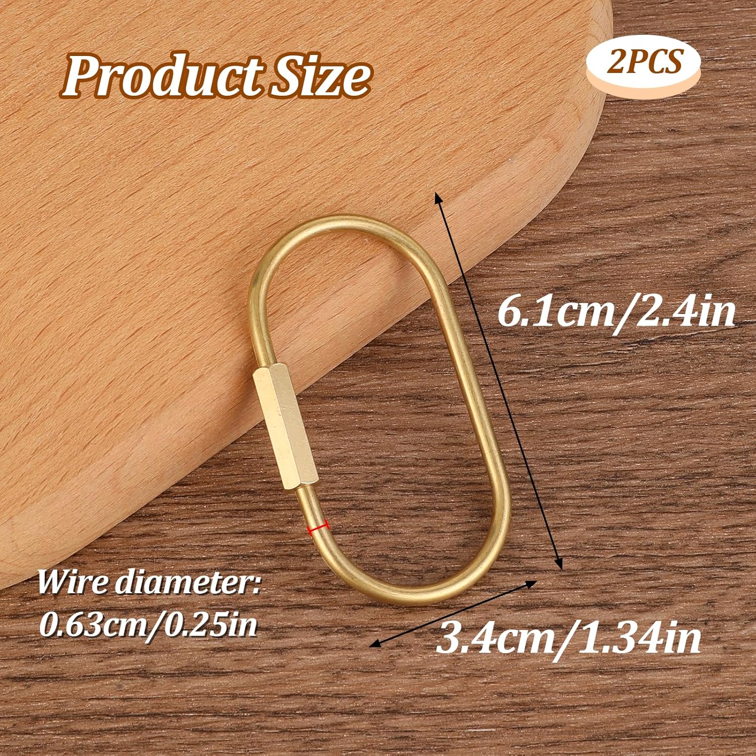 2.52 x 1.34 Inch 2 Pcs Brass Screw Lock Keychain, Durable Brass Screw Lock Clip Key Chain Ring Durable Simple Brass Keychain Holder Brass Key Ring Simple Style Car keychain for Men Women Gold