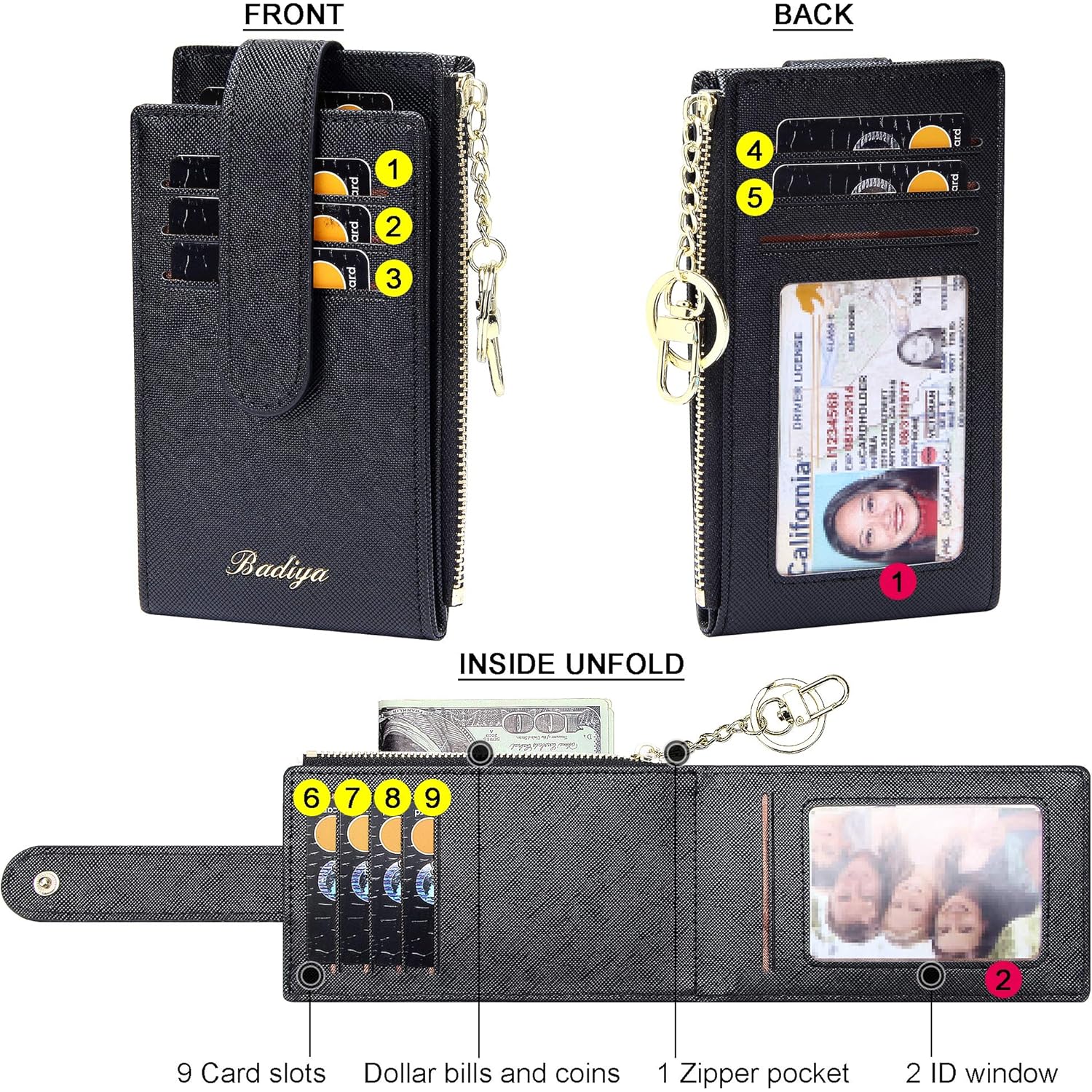 Badiya Card Holder Wallet for Women RFlD Slim Wallets Bifold Multi Card Case Coin Purse