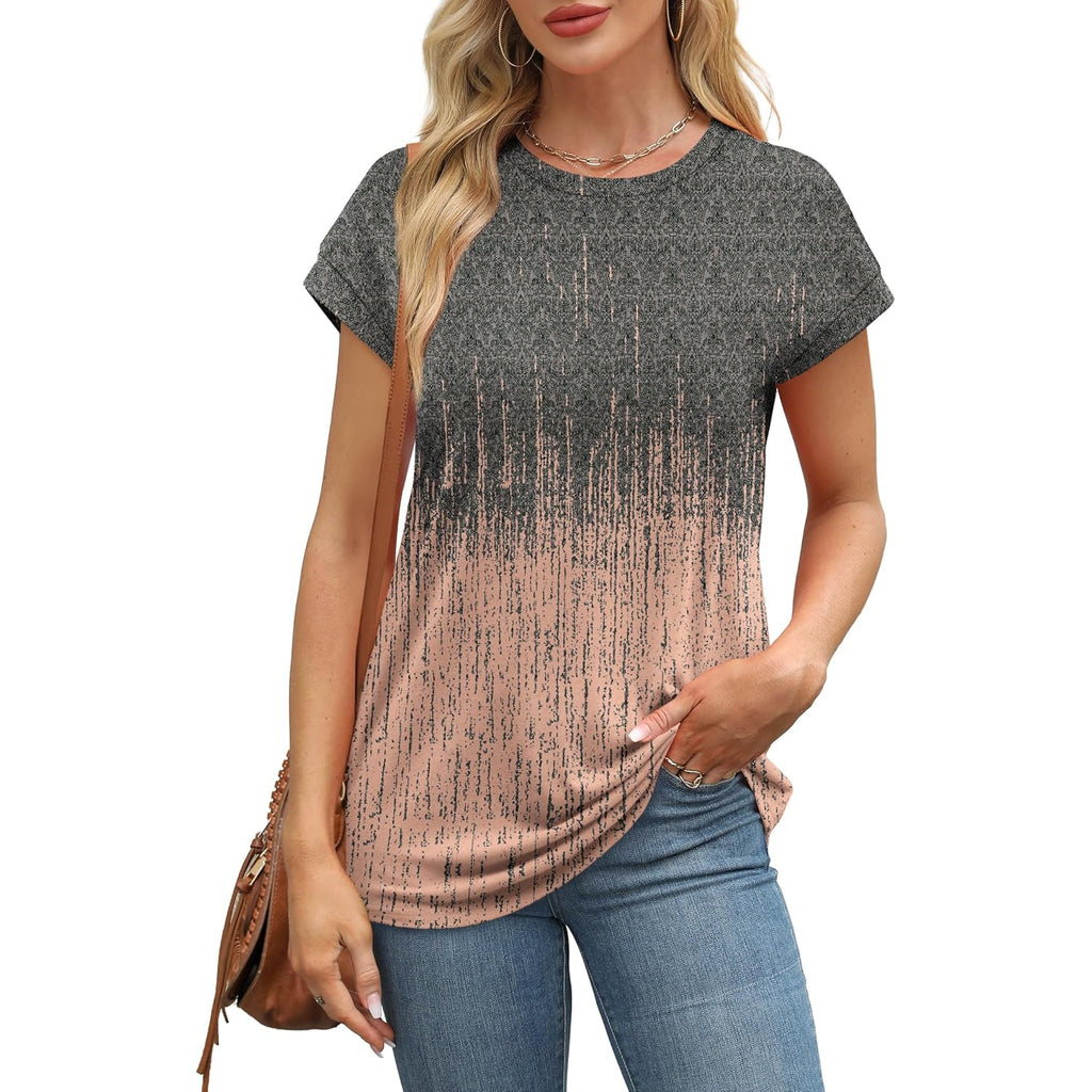 Alaroo Womens Summer Tops Short Sleeve Shirts Crew Neck Cute Trendy Tunic Blouses (S-3XL)