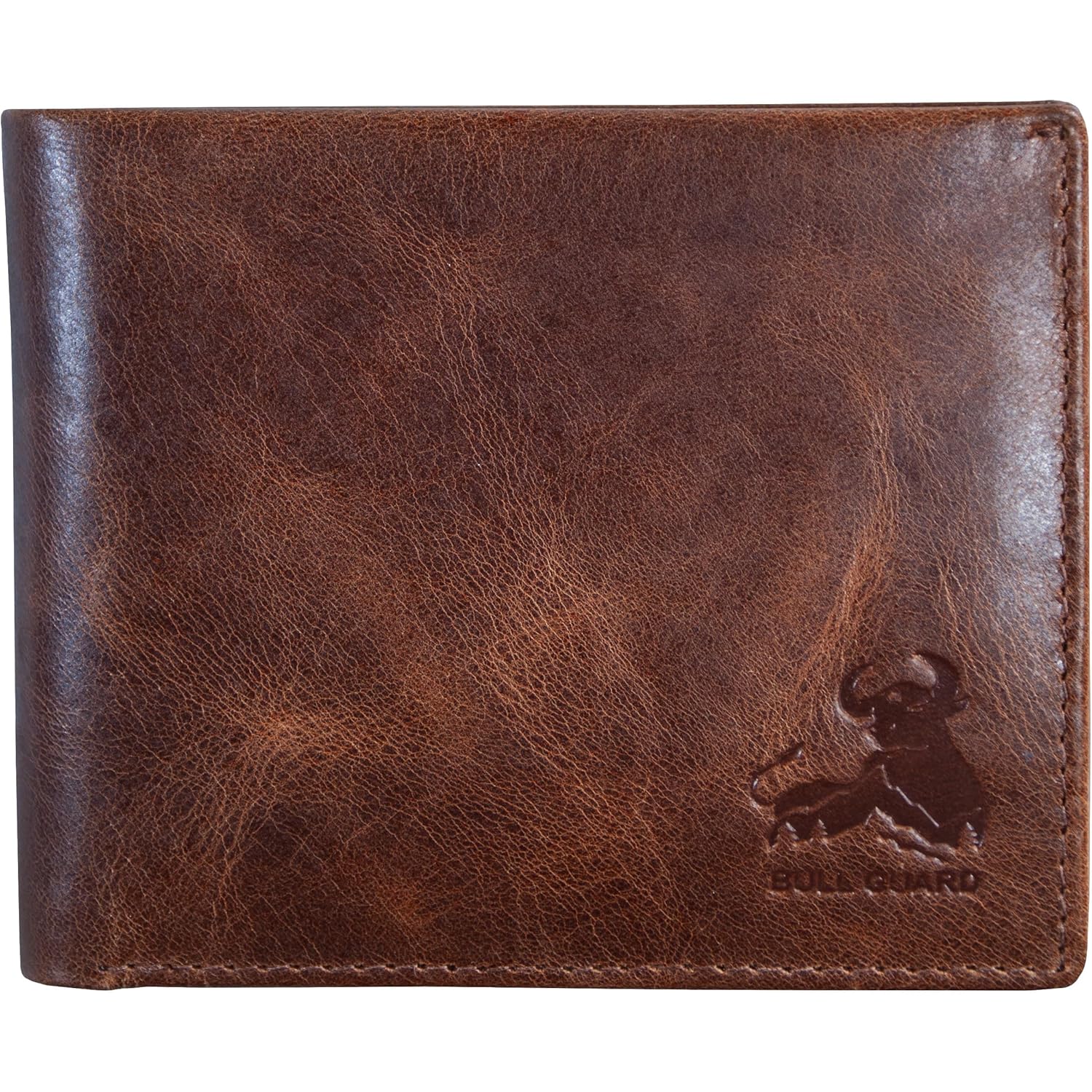BULL GUARD Mens RFID Blocking Bifold Wallet Soft Genuine Leather Brown Western | Secure and Durable Extra Capacity Billfold with 11 Credit Cards, Flip Up ID