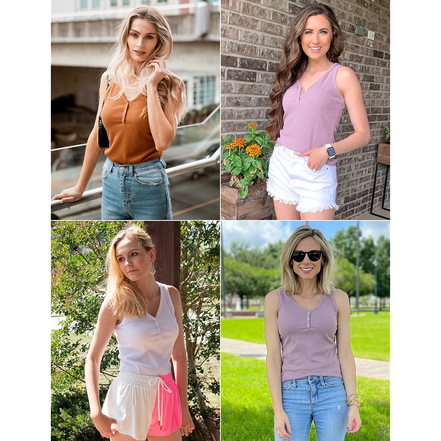 MEROKEETY Women's V Neck Tank Tops Summer Sleeveless Ribbed Button Casual Henley Shirts