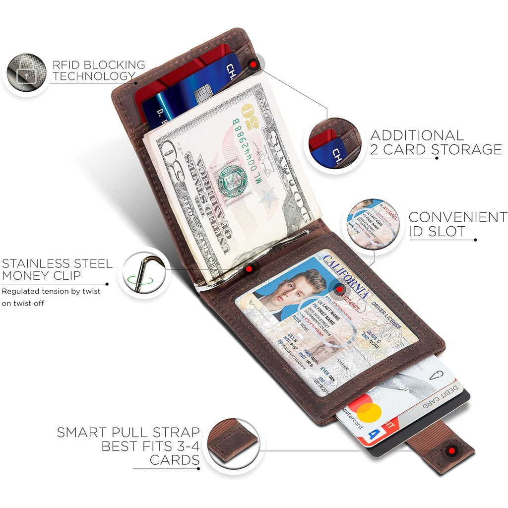 SERMAN BRANDS RFID Blocking Slim Bifold Genuine Leather Minimalist Front Pocket Wallets for Men with Money Clip Thin Mens