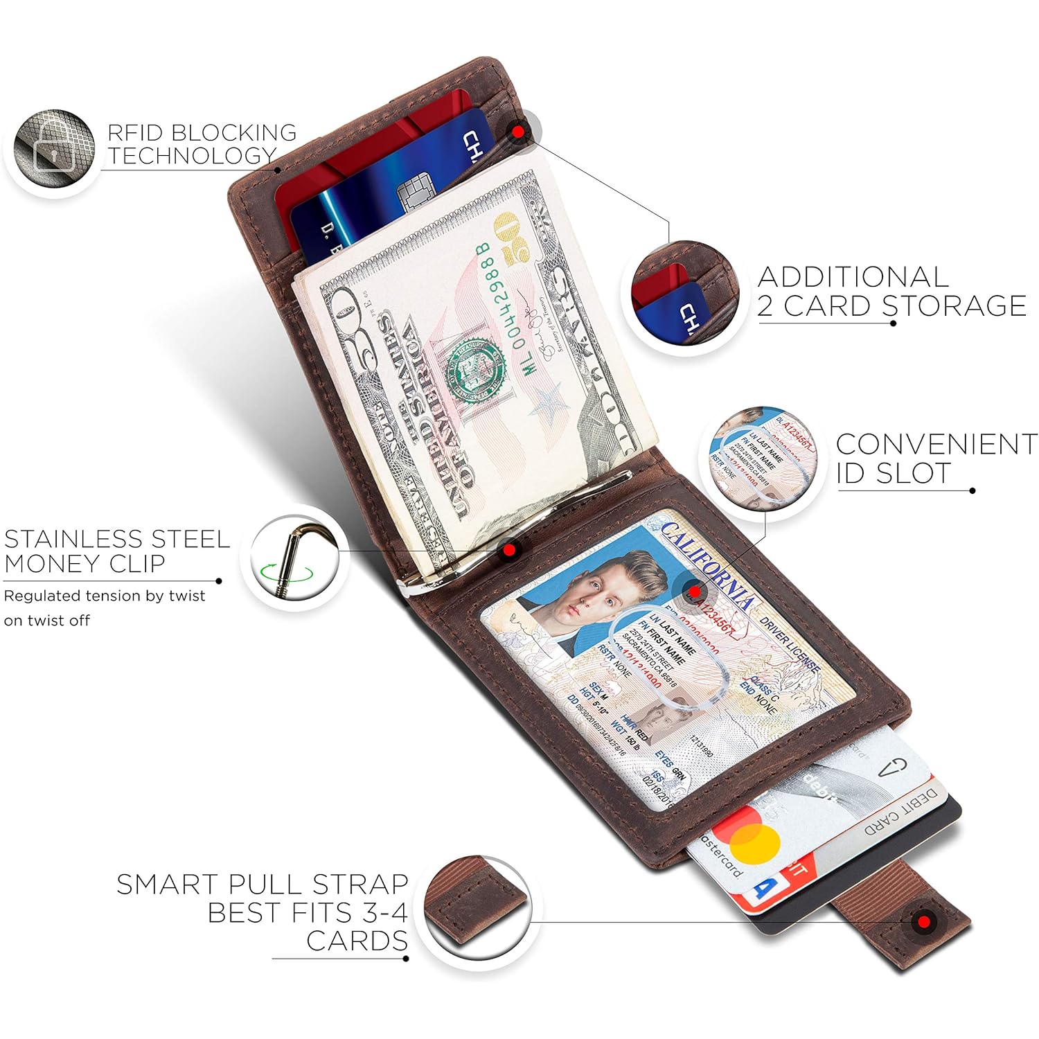 SERMAN BRANDS RFID Blocking Slim Bifold Genuine Leather Minimalist Front Pocket Wallets for Men with Money Clip Thin Mens