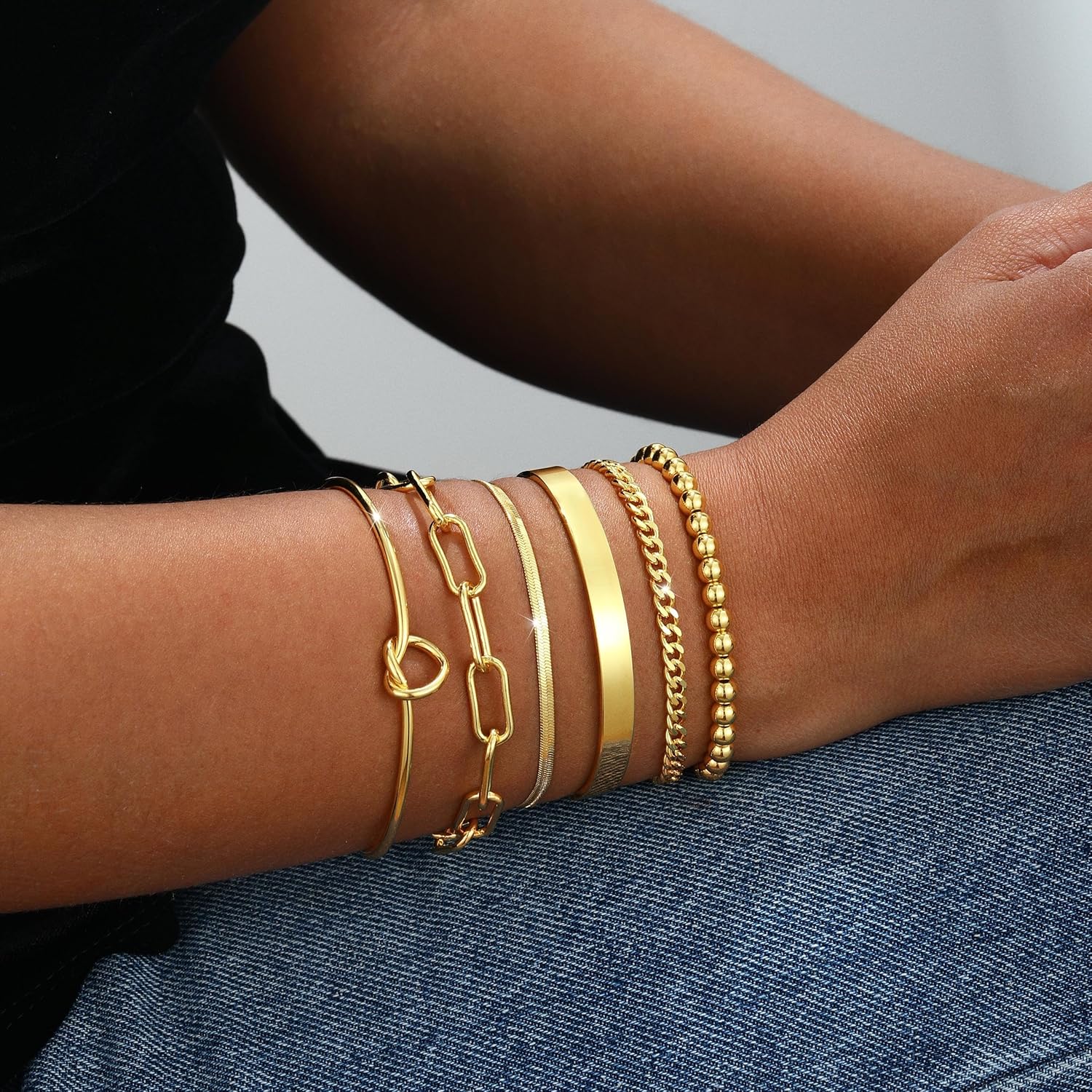 Gold Bracelets for women 14K Gold Bangle Bracelet Stack - Adjustable Waterproof Trendy Bracelets Gold Filled Stacks Bangles Link Chain Gold Bracelet Non Tarnish for Women Jewelry Gifts
