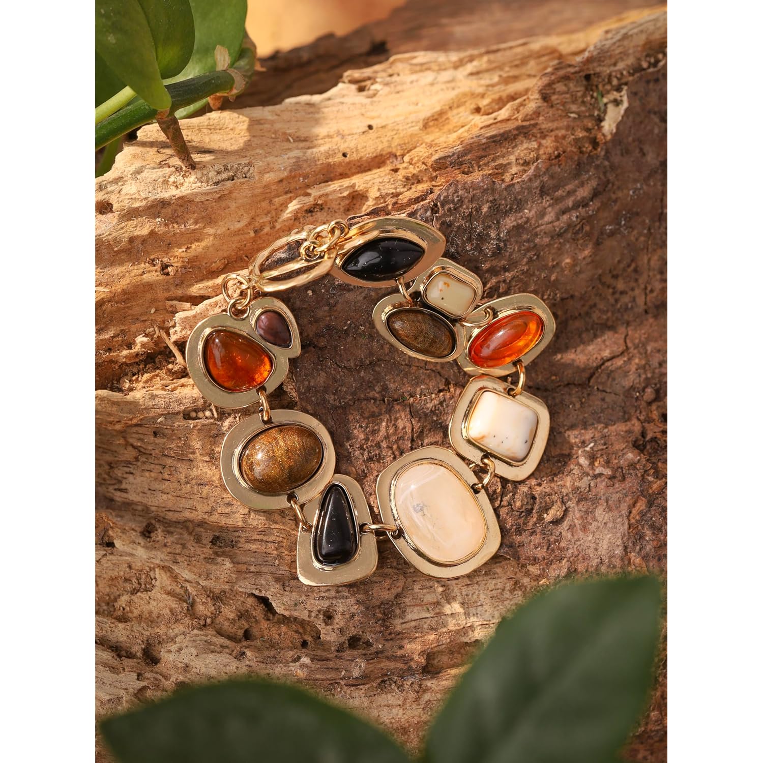 MINACHI Geometric Metal Stone Bracelets, Trendy Personality Jewelry for Women
