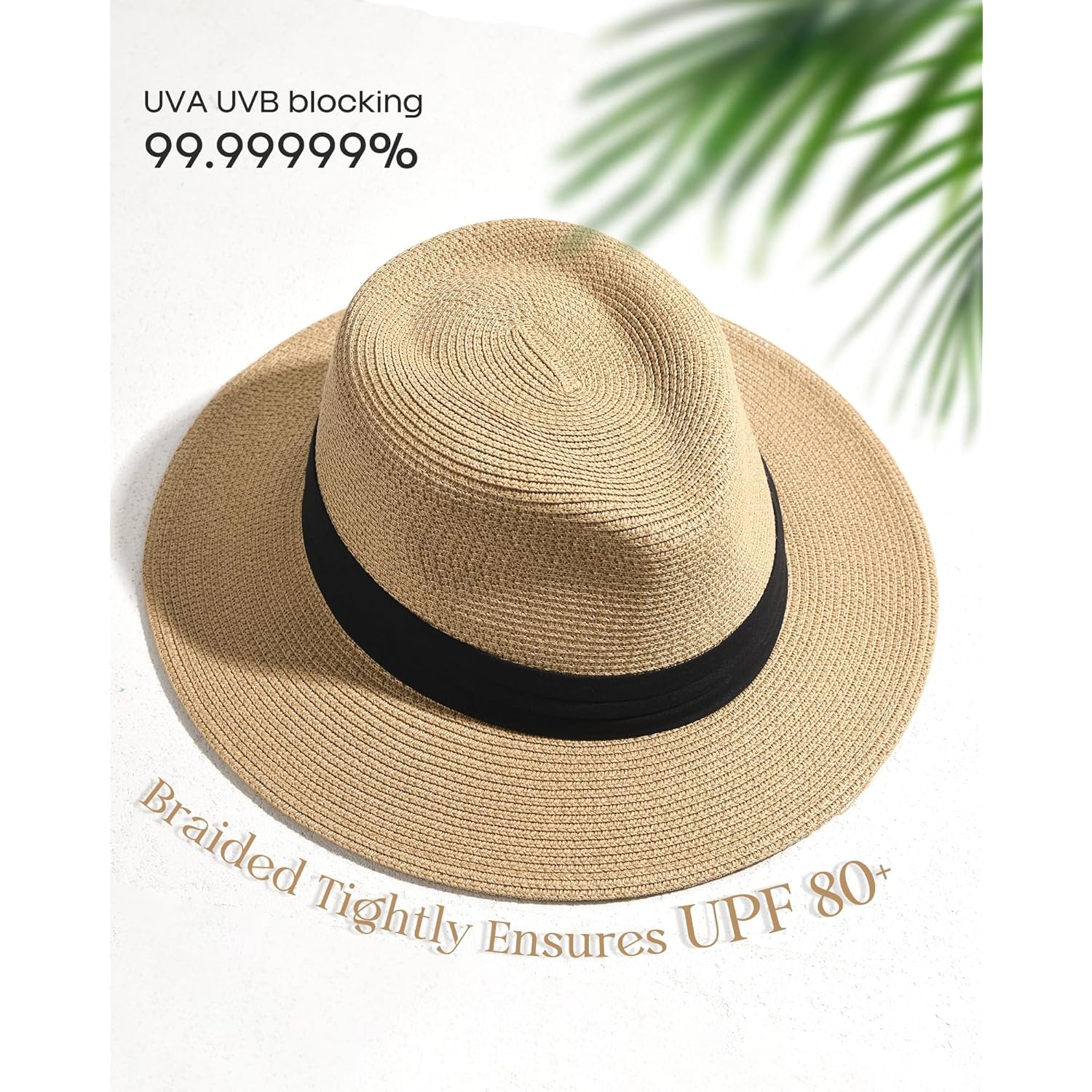 FURTALK Panama Hat Sun Hats for Women Men Wide Brim Fedora Straw Beach Hat UV UPF 80+