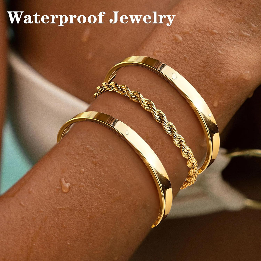 Gold Bracelets for Women Non Tarnish Dainty 14K Real Gold Plated Bangle Cuff Bracelets Stack for Women,Waterproof Stackable Bracelet Gold Jewelry Trendy Gifts Adjustable