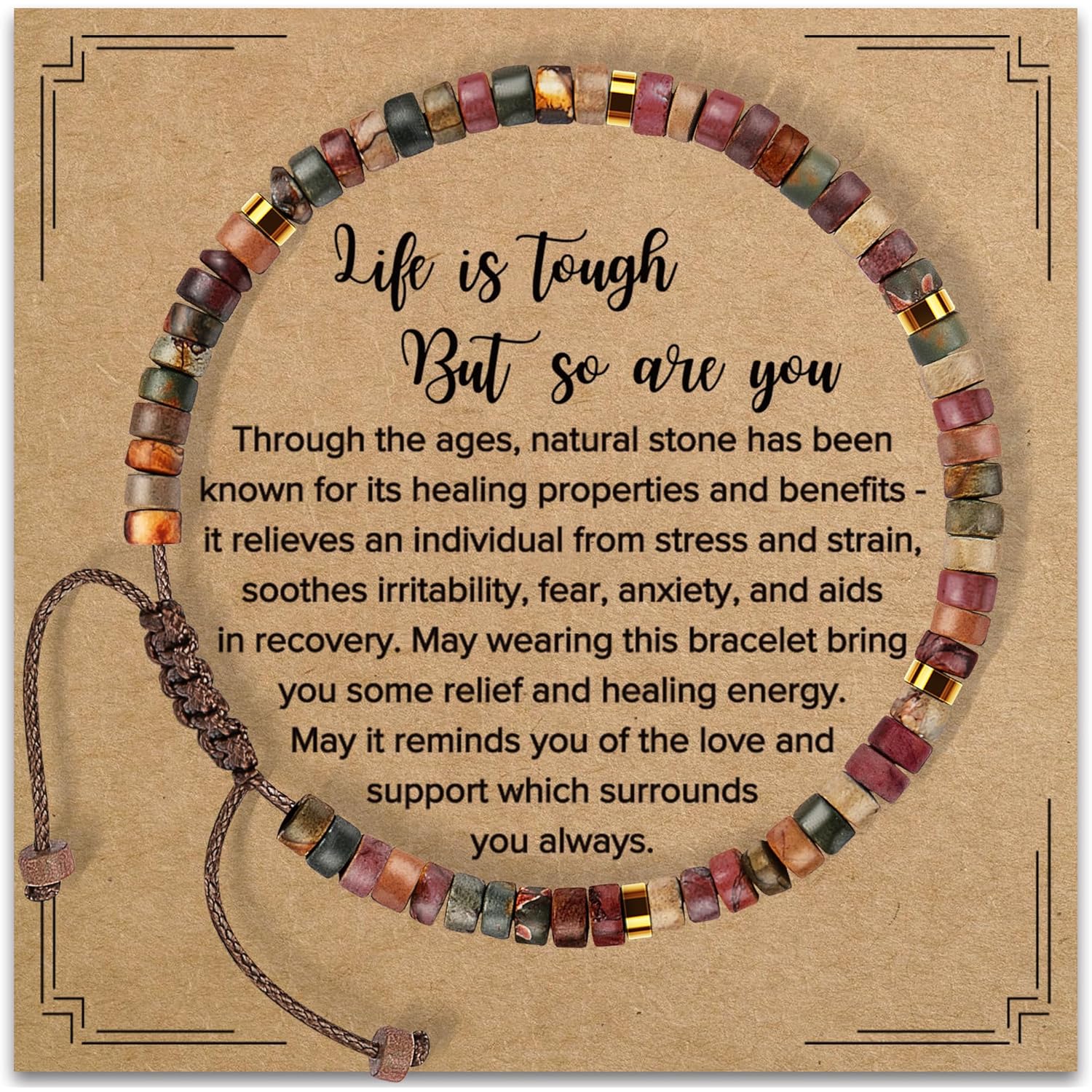 Inspirational Gifts Bracelets for Women Healing Natural Stone Bracelets - Get Well Soon Gifts for Women Best Friends Sister Girls - Life is Tough But So are You Bracelet