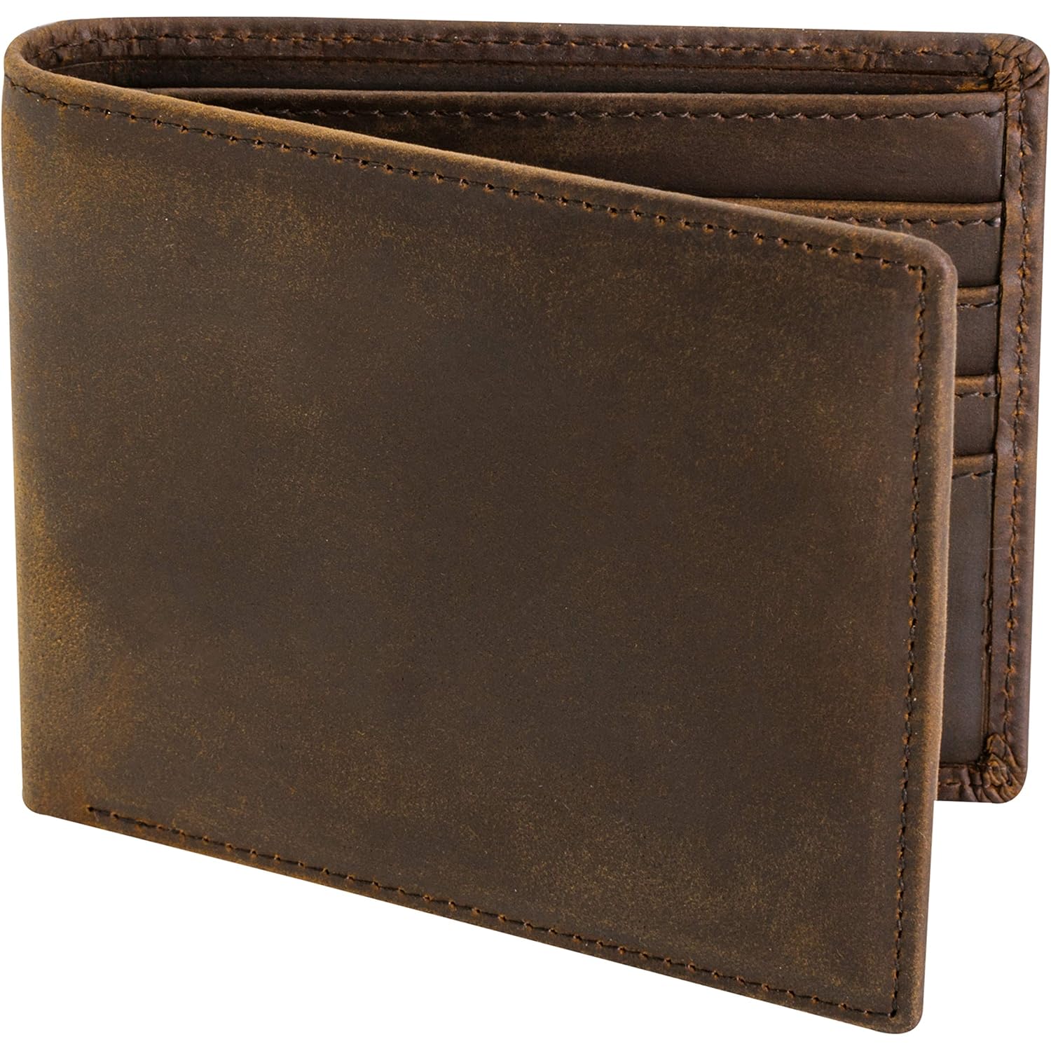 Top Grain Leather Wallet for Men | RFID Blocking | Extra Capacity Bifold Wallet with 2 ID Windows | Ultra Strong Stitching | Slim Billfold with 8 Card Slots | Gift for Him