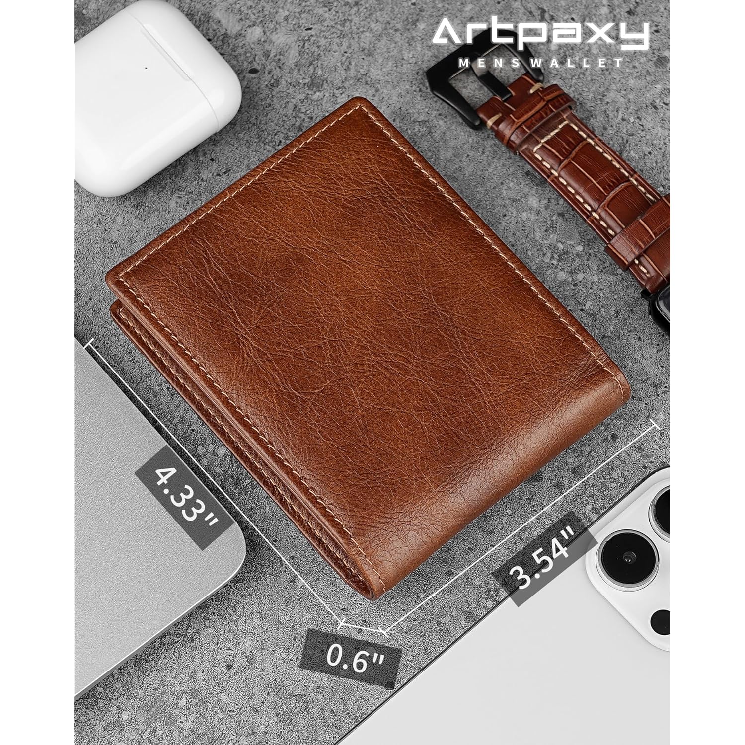 Mens Wallet Genuine Leather Bifold RFID Blocking Wallet for Men with 1 ID Window 13 Card Holders 2 cash pockets 1 Gift Box