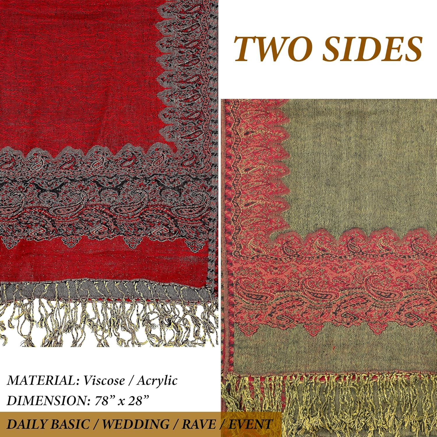 Achillea Big Paisley Pashmina Shawl Wrap for Women – Elegant Scarf for Weddings, Evening Dresses, Festivals & Daily Wear