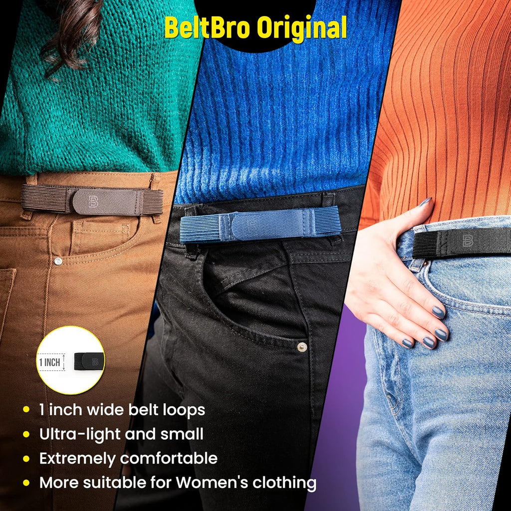BeltBro For Women No Buckle Elastic Belt — Fits 1 Inch Belt Loops, Easy To Use